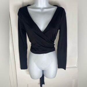 Iris Black Ribbed Wrap Blouse